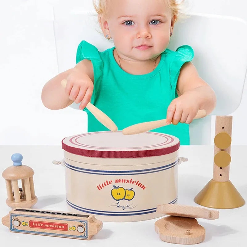 Xilofone de madeira Drum Set para crianças, Montessori Baby Instrumentos Musicais, Bateria, Instrumentos de Percussão, Brinquedos