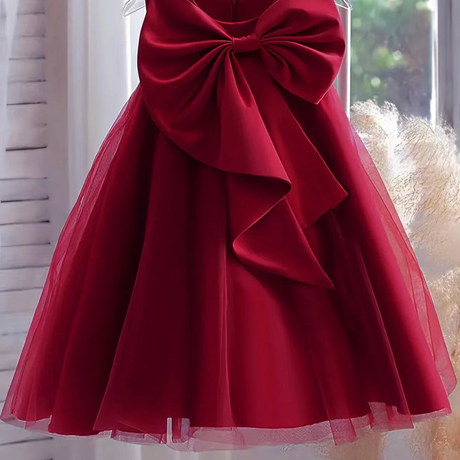 Vestido bonito da flor com arco grande, Vestido de festa de aniversário, Vestido de casamento, Lavando o vestido, Comunhão sagrada