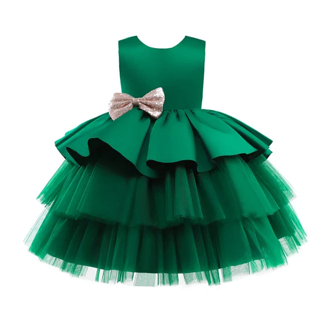 Vestido macio sem costas para meninas, Vestido de princesa para crianças, Bow Gown for Baby, Vestidos formais para crianças, Festa à noite, Casamento, Xmas Wear