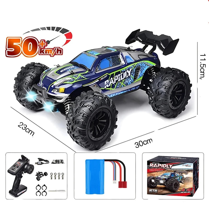 Carro com controle remoto LED para crianças, 1:16, 70 kph ou 50 kph, 4WD, monstro de alta velocidade Drift, caminhão 4x4, Wltoys 144001 Brinquedos