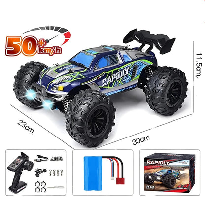 Carro com controle remoto LED para crianças, 1:16, 70 kph ou 50 kph, 4WD, monstro de alta velocidade Drift, caminhão 4x4, Wltoys 144001 Brinquedos