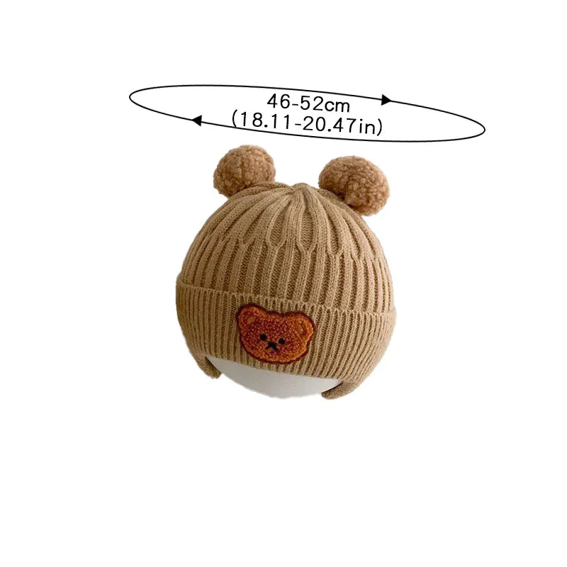 Chapéu de malha de lã de bebê com proteção auricular de urso chapéu infantil grosso quente versão coreana inverno