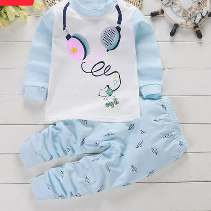 Hibobi-Pijamas e calças de urso fofas para crianças, 100% algodão, gola redonda, roupas quentes para casa, 2 peças, outono e inverno