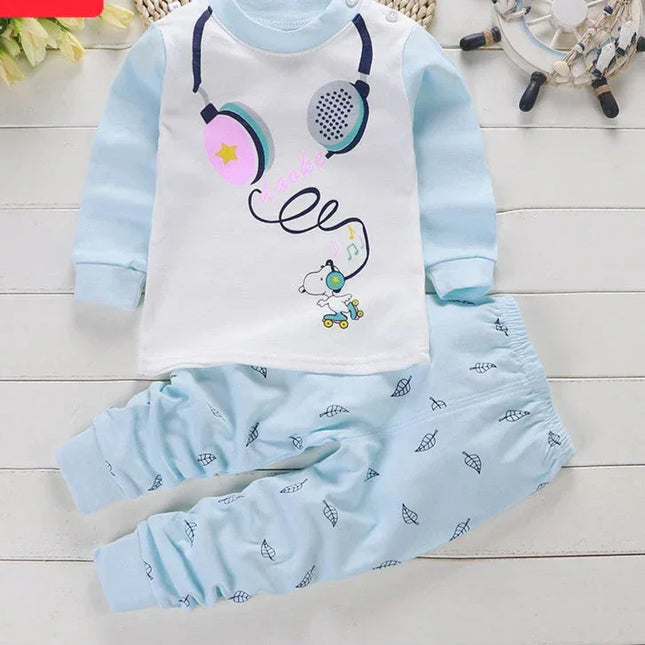 Hibobi-Pijamas e calças de urso fofas para crianças, 100% algodão, gola redonda, roupas quentes para casa, 2 peças, outono e inverno