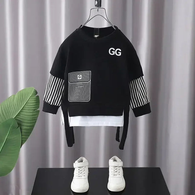 Fato de treino de manga comprida com decote em O infantil, suéter, pulôver, blusa e calça, roupa, listras, bebê, menino, menina, criança, roupas, outono, conjunto 2 peças