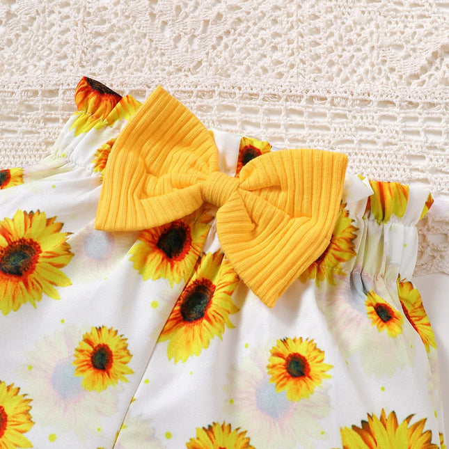 Conjunto de roupas de algodão sem mangas do recém-nascido, estampa do arco grande, casual diário, novo, verão