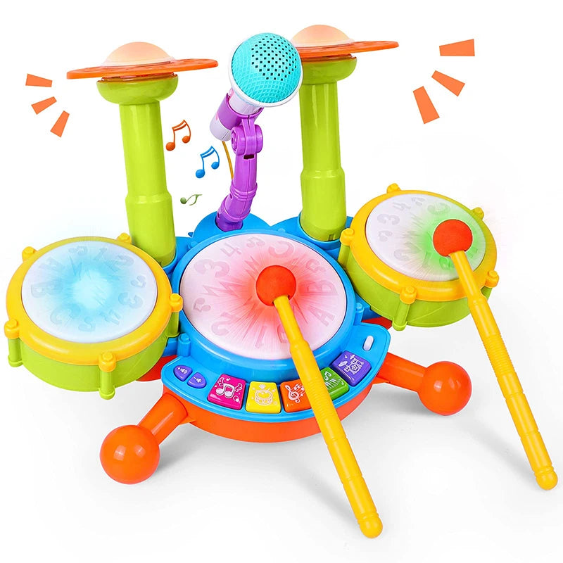 Conjunto de Bateria Musical para Crianças, Instrumentos Educativos, Brinquedos para Crianças e Meninas, Microfone, Atividades de Aprendizagem, Presentes para Crianças de 1 a 3