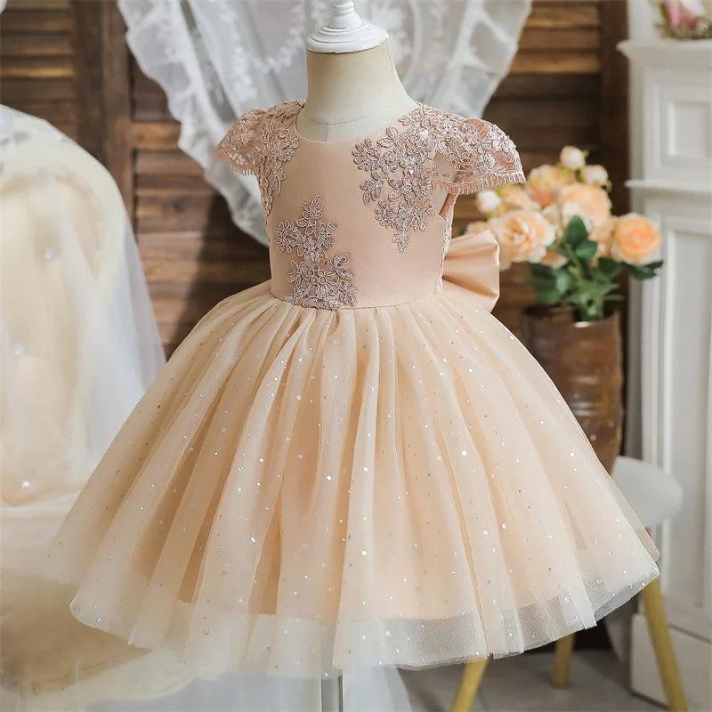 Vestidos de festa de primeiro aniversário para meninas, vestido curto de princesa com laço fofo de tule para casamento de 1 a 5 anos