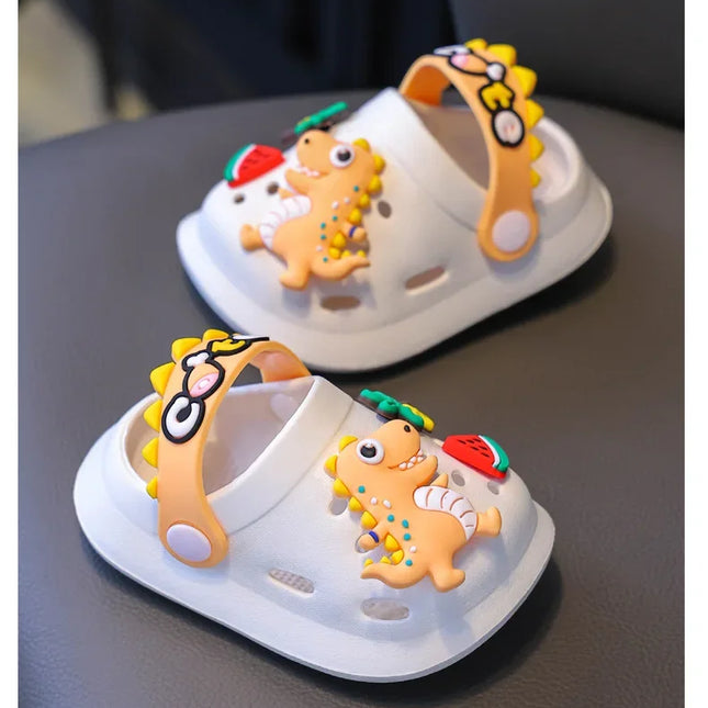 Verão crianças chinelos buraco crianças sandálias macio anti-skid dos desenhos animados dinossauro diy design interior antiderrapante meninos meninas sapatos de praia