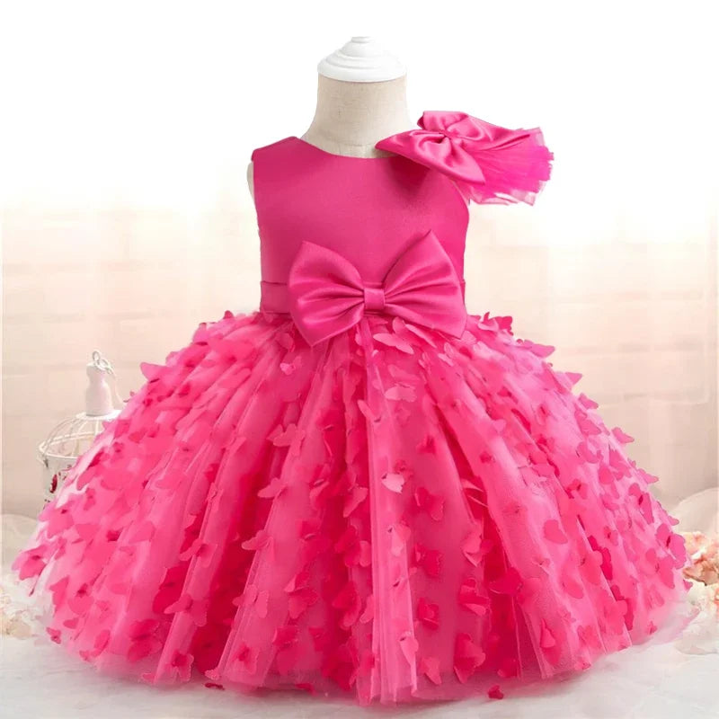 Vestido de Borboleta 3D para Bebés, 1 ° Aniversário, Vestido Baptizado, Casamento da Princesa, Vestidos de Festa Infantil, Renda, Batizado