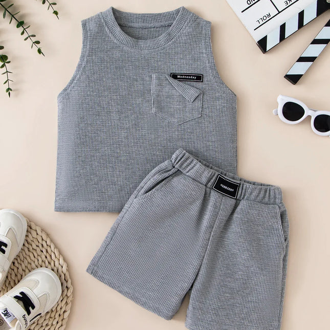 Roupa esportiva infantil casual de verão, calções para colete infantil, criança, meninos, 2 peças por conjunto