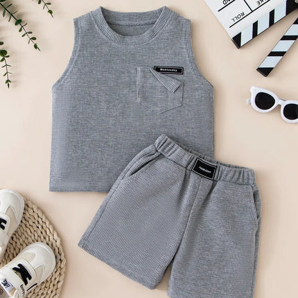 Roupa esportiva infantil casual de verão, calções para colete infantil, criança, meninos, 2 peças por conjunto