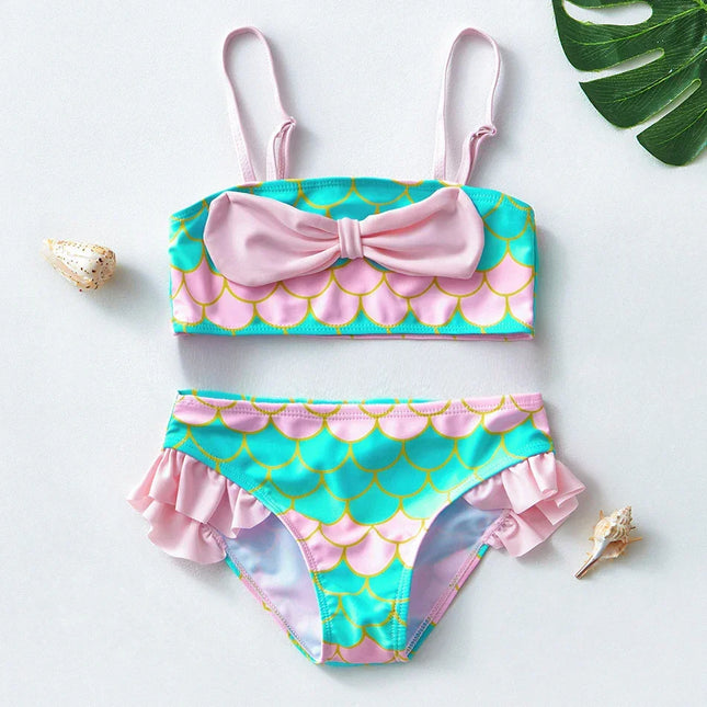 Fatos de banho Tankini com borla preta para meninas, roupas de banho de duas peças, biquíni infantil, moda praia, verão