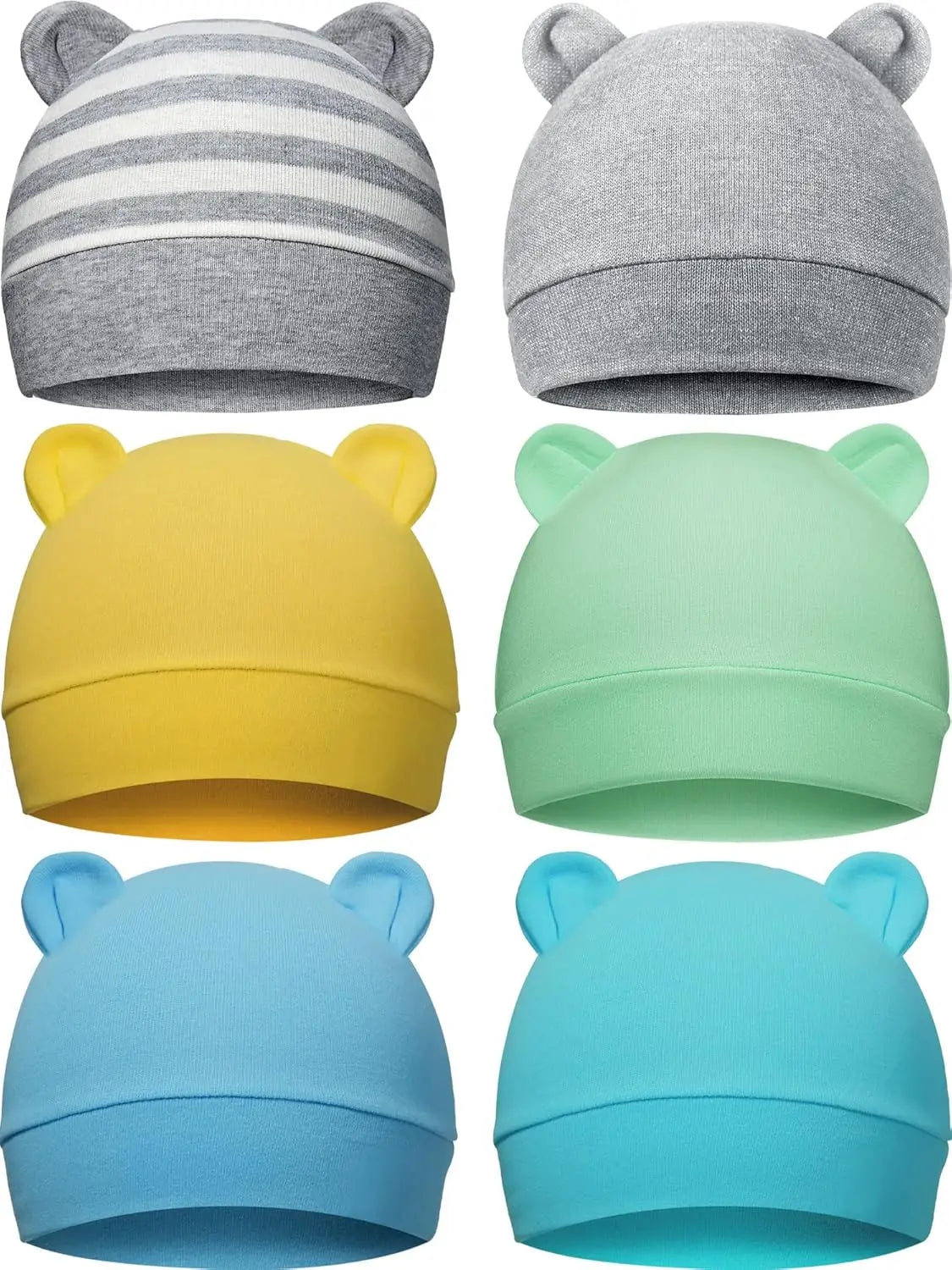 Recém-nascidos Urso Orelhas Gorros Chapéu, Adequado para o desgaste diário, Baby Toddler, 0-3 meses Masculino e Feminino, 6pcs por conjunto