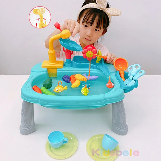 Crianças pia da cozinha brinquedos máquina de lavar louça elétrica jogando brinquedo com água corrente fingir jogar comida pesca brinquedo role playing meninas brinquedos