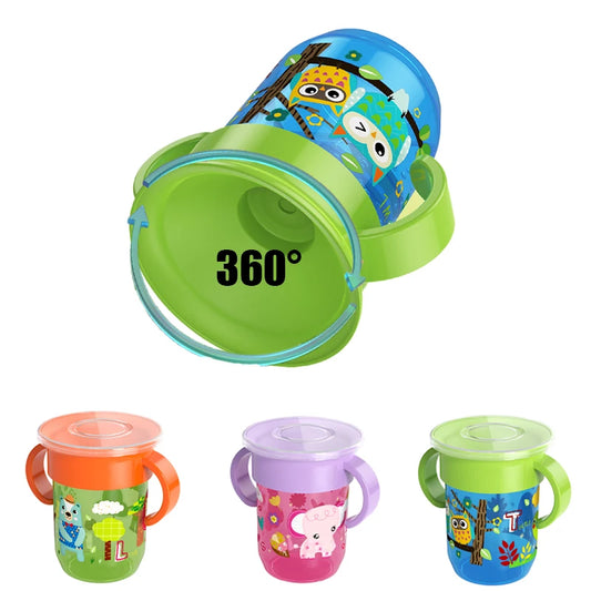 Bebê Aprendendo Beber Cup com Double Handle Flip Lid, Rotação de 360 graus, Bebês Leakproof Copos de água, BPA Free Bottle