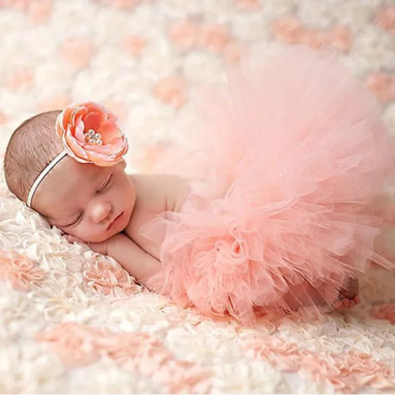 Adereços para fotografia de bebê recém-nascido, fantasia infantil de princesa fofa com faixa de cabeça de flor, acessórios para meninas, vestido de saia tutu