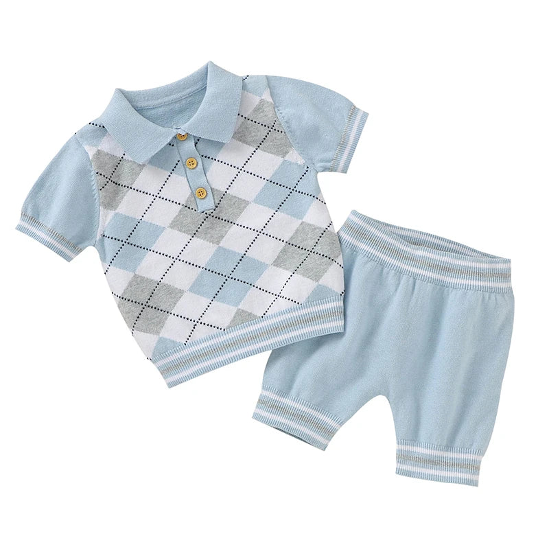 Conjunto de roupas para bebês recém-nascidos, malha de algodão, pulôver infantil para meninas, gola virada para baixo + shorts, verão, meninos, suéter + calças, 0-18 meses