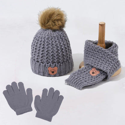 Kids Hat Scarf and Snow Gloves Set, Malha, Quente, Macio, Ao ar livre, Meninos, Meninas, Crianças, Inverno, 3pcs