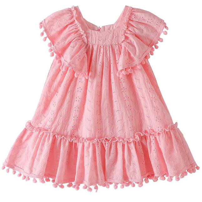 Vestido de manga pequena para criança, saia de bebê, fantasia de menina, algodão puro, borla, grande arco, festa de aniversário, 0-4 anos