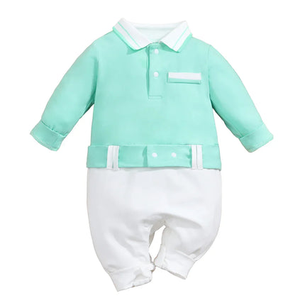 Iurnxb bebê recém-nascido meninos roupas de cavalheiro uma peça polo macacão roupa formal smoking natal manga longa macacão presentes 0-18m