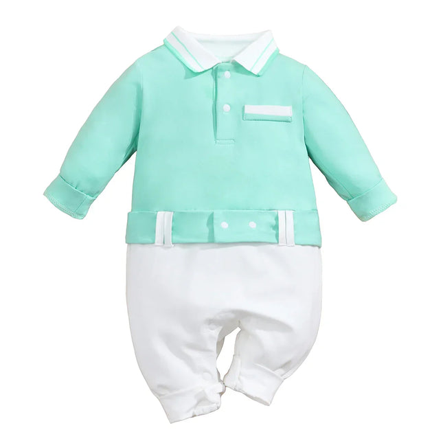 Iurnxb bebê recém-nascido meninos roupas de cavalheiro uma peça polo macacão roupa formal smoking natal manga longa macacão presentes 0-18m