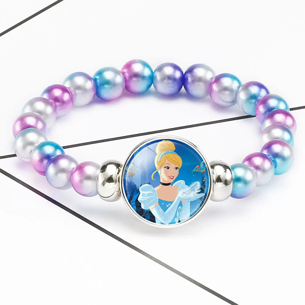 Disney Cartoon Frozen Princess Bracelet para Crianças, Elsa e Anna, Jóias Acessórios, Talão Colorido, Presente de Aniversário, Bonito