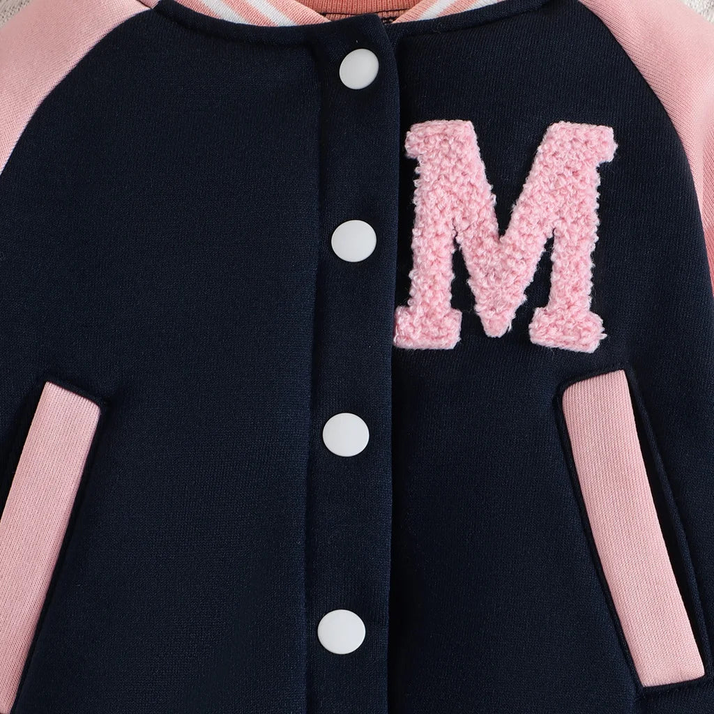 Uniforme de Beisebol Menina de Manga Longa, Jaqueta de botões, Casaco e Calça, Roupa Rosa, Conjunto Infantil, 6 Meses, 3 Anos