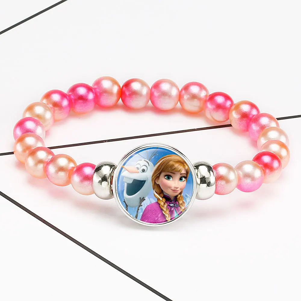 Disney Cartoon Frozen Princess Bracelet para Crianças, Elsa e Anna, Jóias Acessórios, Talão Colorido, Presente de Aniversário, Bonito