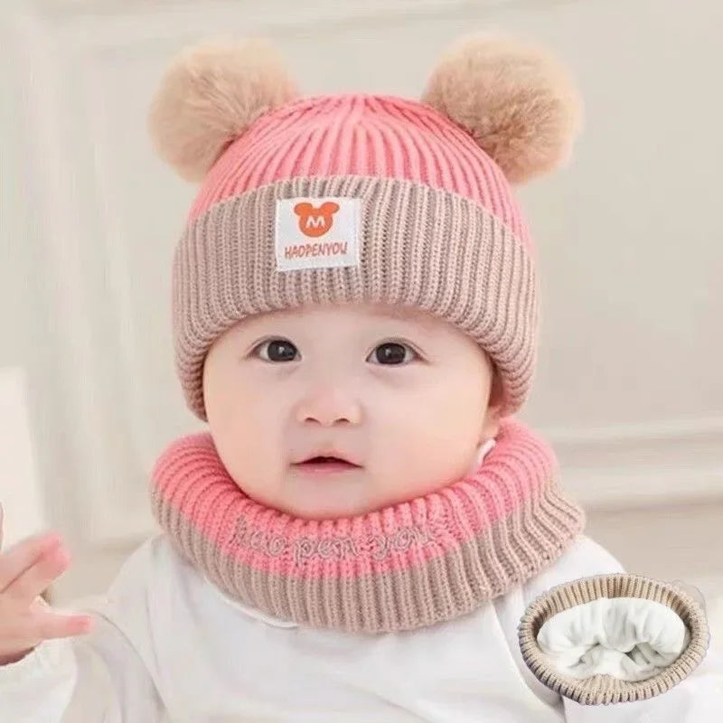 Conjunto de chapéu e cachecol de malha quente infantil, boné infantil, criança, meninos, meninas, gorro de crochê, bebê, inverno, 1 conjunto