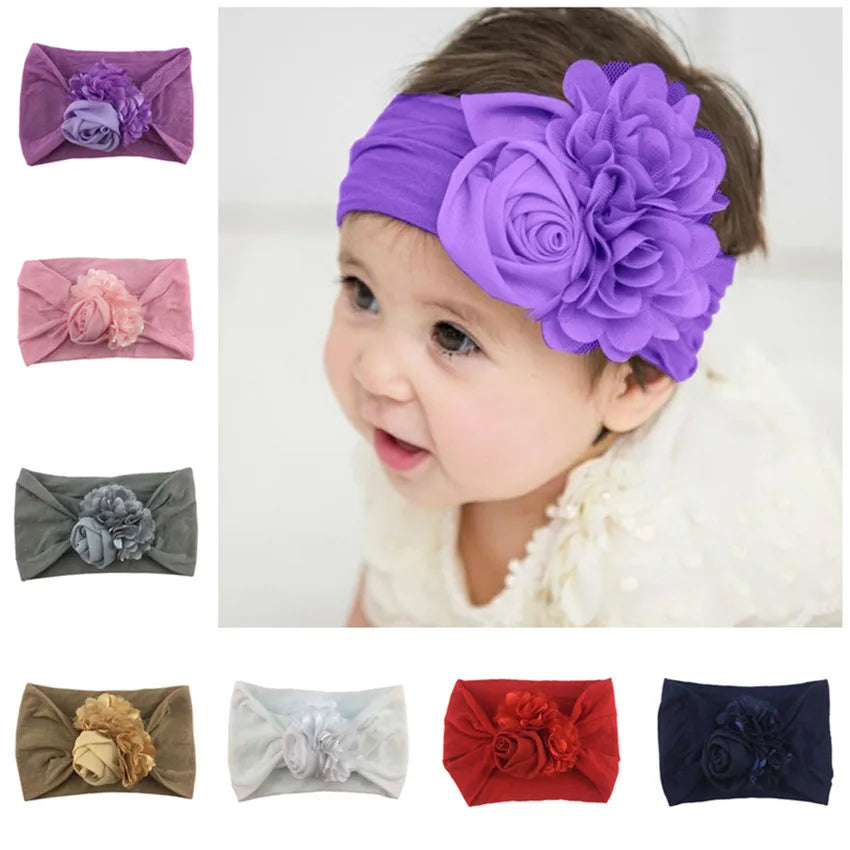 Soft Stretch Flower Knot Headband para crianças, Wide Nylon Headwraps, Baby Girls Hair Bands, Photo Props, Acessórios para recém-nascidos