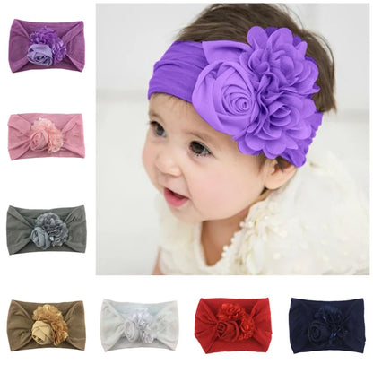 Soft Stretch Flower Knot Headband para crianças, Wide Nylon Headwraps, Baby Girls Hair Bands, Photo Props, Acessórios para recém-nascidos