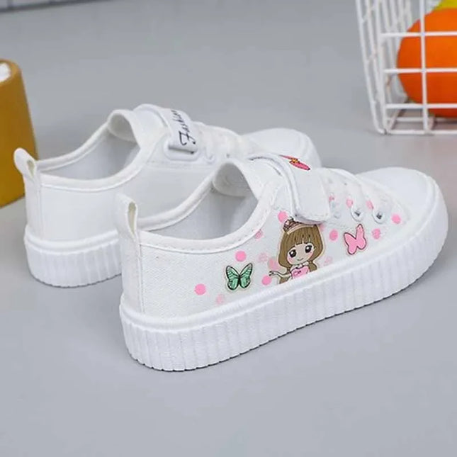 Crianças bonito dos desenhos animados sapatos de lona das meninas de fundo plano sapatos esportivos casuais estudantes leve tênis de corrida