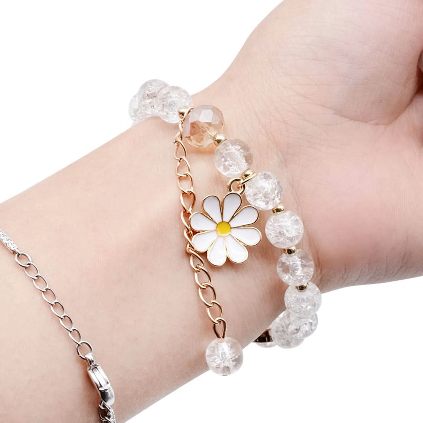 Pulseiras Frisadas Brilhantes para Mulheres, Pequena Rosa Flor, Jóias de Dama de Honra, Acessórios Estéticos, Bonitos, Coloridos, 2024