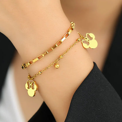 Disney-Mickey Mouse Head Charm Bracelets para Mulheres e Meninas, Acessórios de Mão, Joias, Desenhos Animados, Bonitos