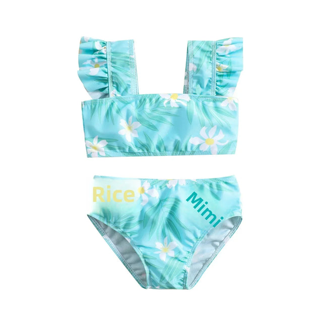 Estilo fresco crianças flor impressão biquíni terno de banho de duas peças para meninas roupas de verão esportivas e elegantes da china