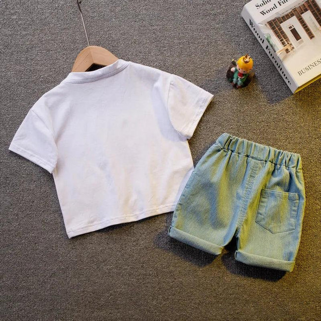 Conjuntos de roupas de algodão manga curta para bebês, versão coreana, roupas de verão, crianças pequenas, moda