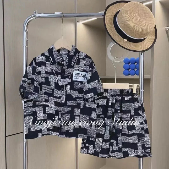 Conjunto de roupas de cima e de baixo infantil, duas peças para crianças, meninos e meninas, verão, novo, 2024