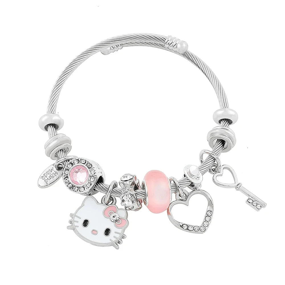 Sanrio Encantos Dos Desenhos Animados Pulseiras, Kawaii Olá Kitty, Contas Pingente, Correntes De Mão, Pulseira Bonito, Jóias Acessórios, Presentes para Meninas