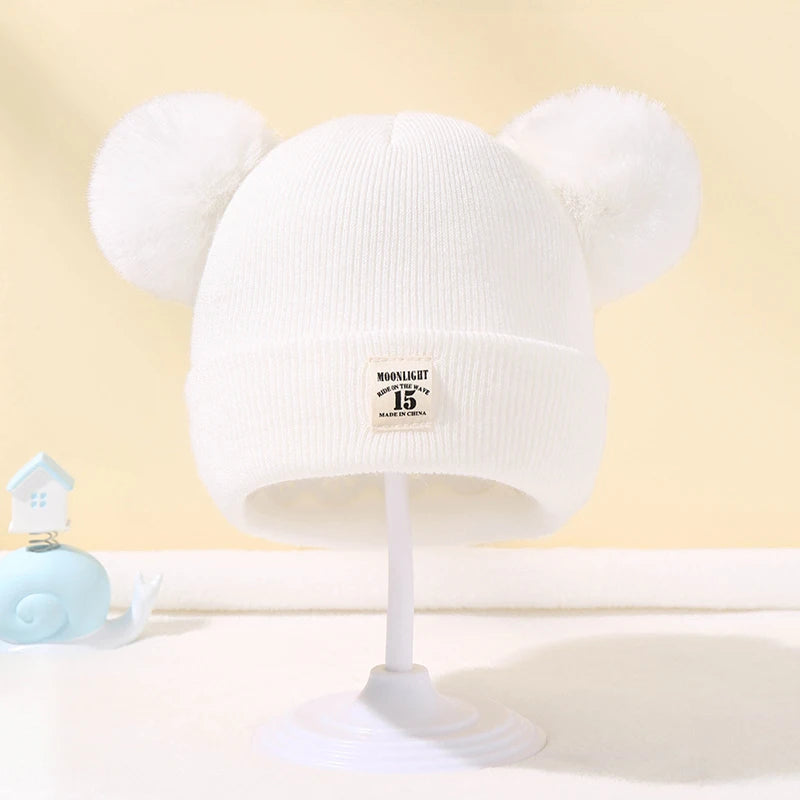 Chapéu de malha monocromático infantil, gorro Pom-Pom, quente, malha, bebê, meninos, meninas, crianças, acessórios de inverno