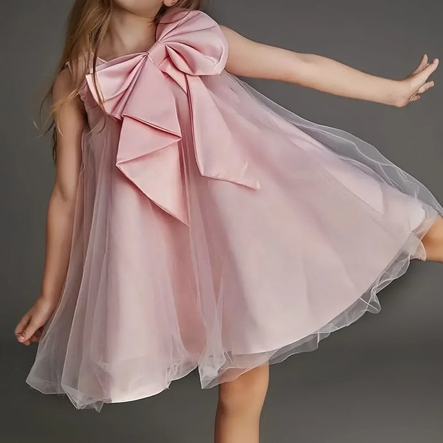 Vestido bonito da flor com arco grande, Vestido de festa de aniversário, Vestido de casamento, Lavando o vestido, Comunhão sagrada