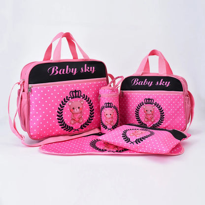 Multifuncional Mommy Bag com grande capacidade, um ombro, crossbody, materno bebê fralda saco, impressão ursos, moda, 5 pcs