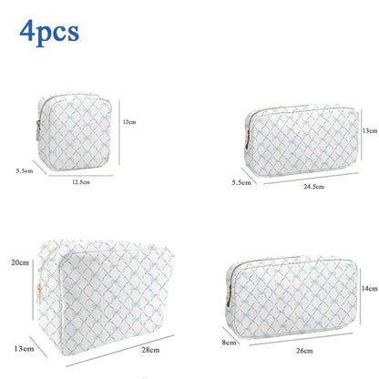 Rosa Azul Bow Print Cosmetic Bag, Bolsa de maquiagem de higiene pessoal, Armazenamento Nylon Bag, Organizador de viagem ao ar livre, Back to School Birthday Party Gift