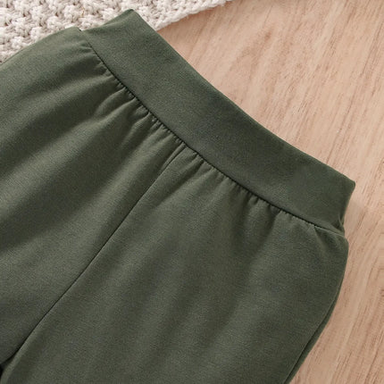 Top de manga comprida de duas peças e calça verde exército, confortável, padrão dinossauro, bebê menino esportes lazer, primavera e outono