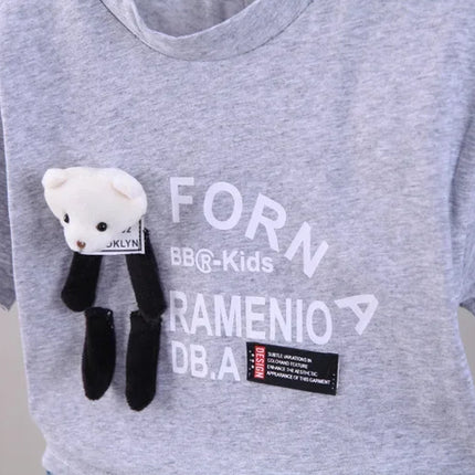 2023 bebê menino roupas de verão para crianças dos desenhos animados o-pescoço pulôver manga curta camisetas topos e shorts jeans estilo coreano conjunto