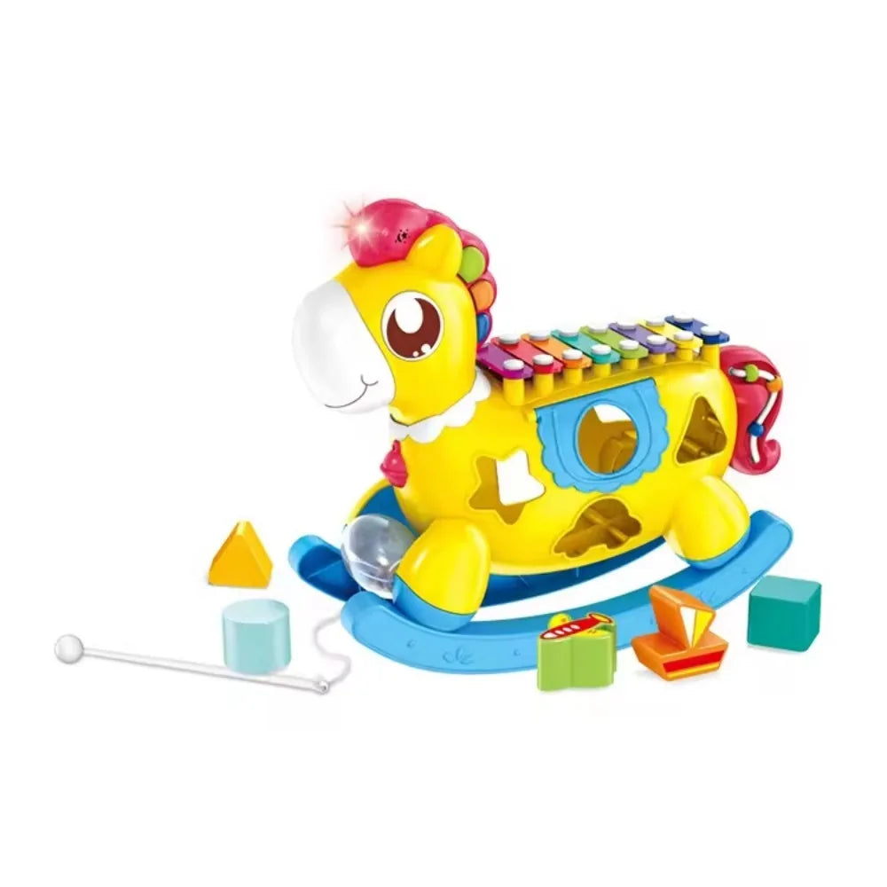 Baby Educational Pony Toy, forma de xilofone, classificador com luzes, música animal Piano, brinquedos interativos para crianças e crianças, 5 em 1