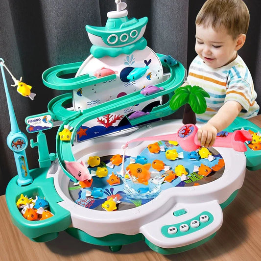 Brinquedo de pesca elétrica infantil, trilha multifuncional, levitação magnética, música, educação do bebê, interação precoce pai-filho