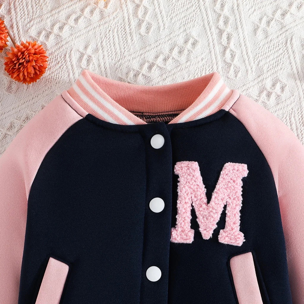 Uniforme de Beisebol Menina de Manga Longa, Jaqueta de botões, Casaco e Calça, Roupa Rosa, Conjunto Infantil, 6 Meses, 3 Anos