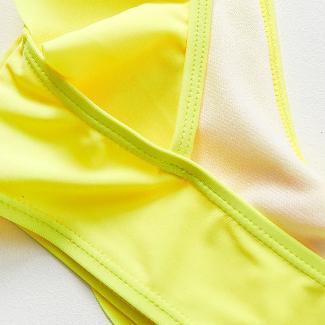 Maiô de duas peças, design floral, amarelo, babado, biquíni, para meninas