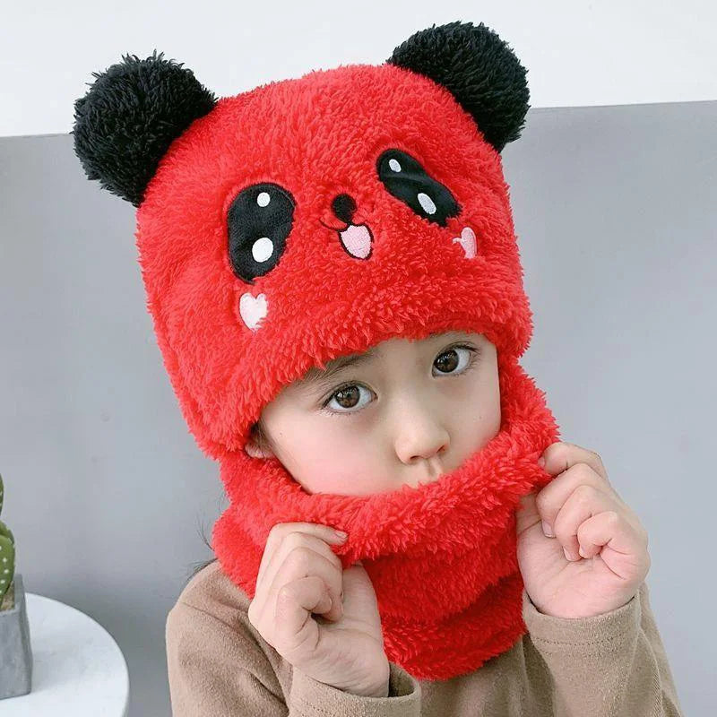 Chapéu do lenço do panda dos desenhos animados de pelúcia infantil, boné Balaclava Windproof, velo de cordeiro, gorro encapuzado, luxuoso, exterior, Esqui, Meninos, Meninas, Crianças, Inverno